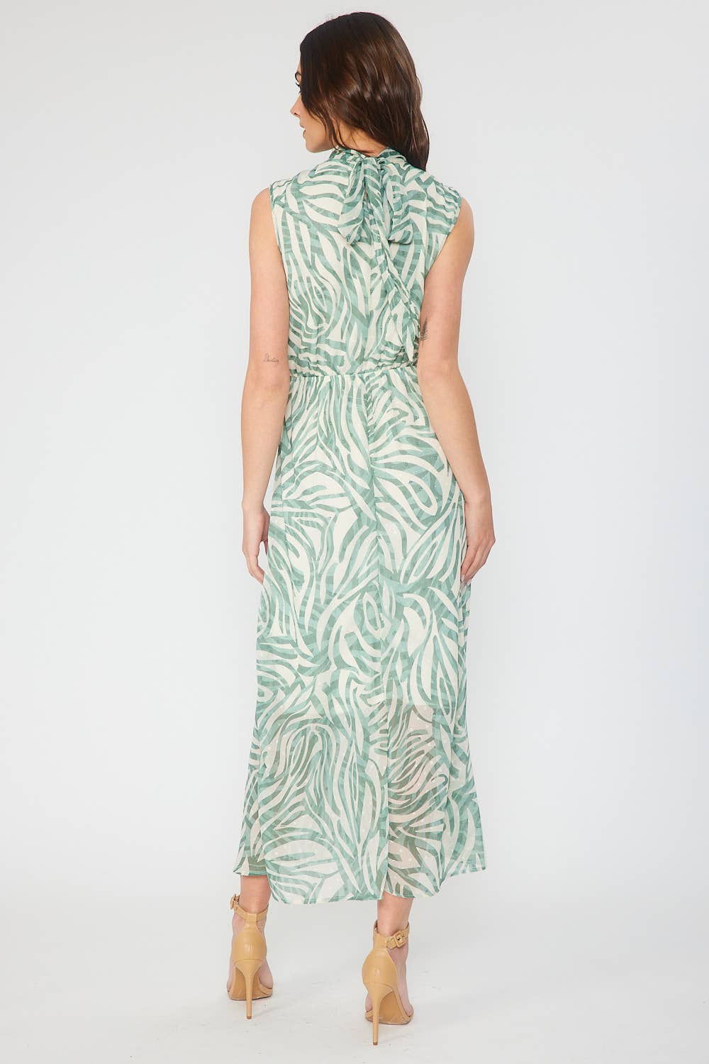 Zebra Print Chiffon Halter Maxi Dress