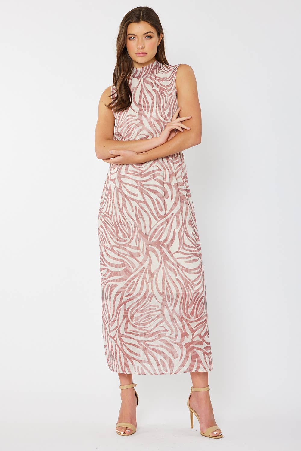 Zebra Print Chiffon Halter Maxi Dress