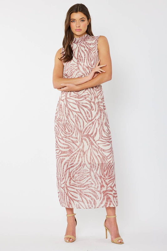 Zebra Print Chiffon Halter Maxi Dress