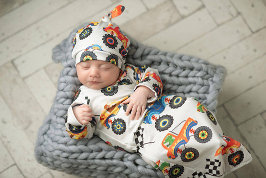 Infant Monster Truck Baby Gown/Hat Set