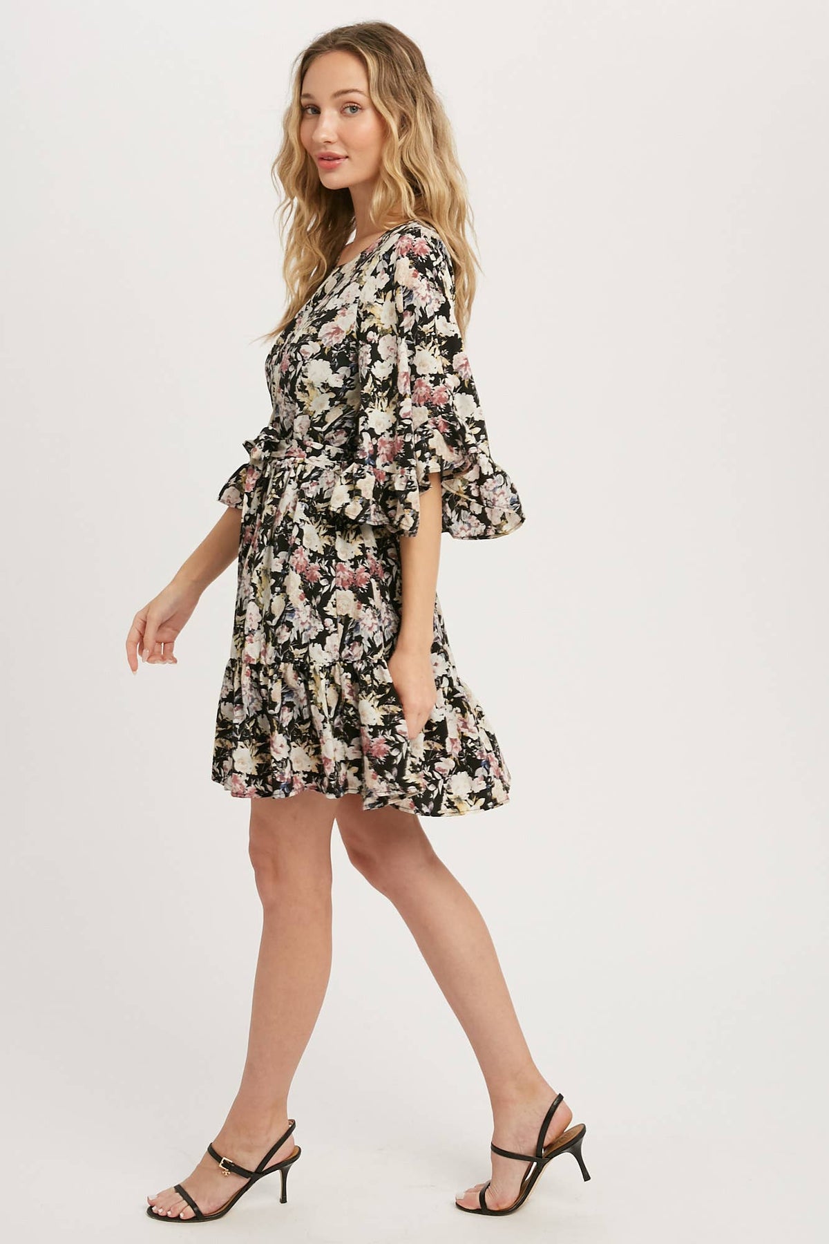 ***SALE*** Floral Print Angel Sleeve Dress