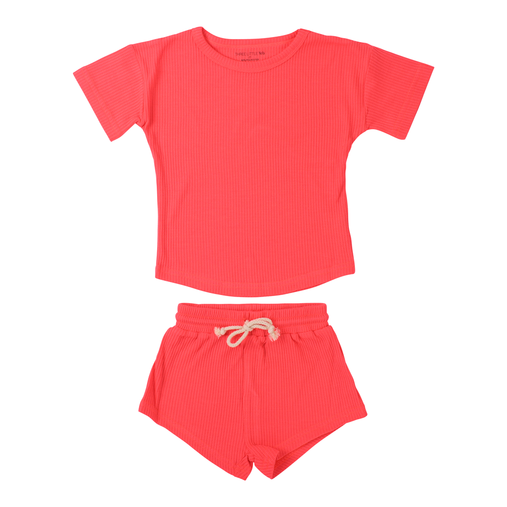 Hot Neon Pink Waffle 2pc Set