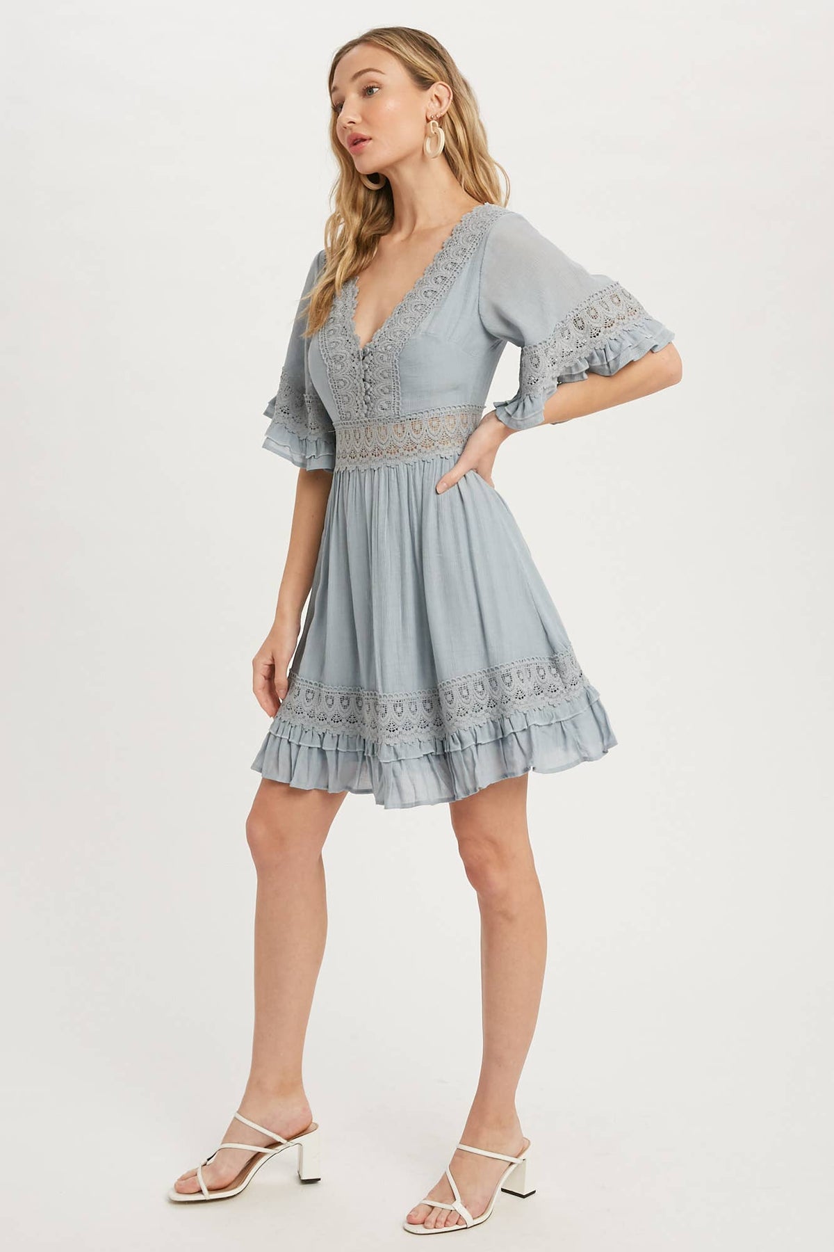 ***SALE*** VNeck Ruffle & Lace Hem Dress