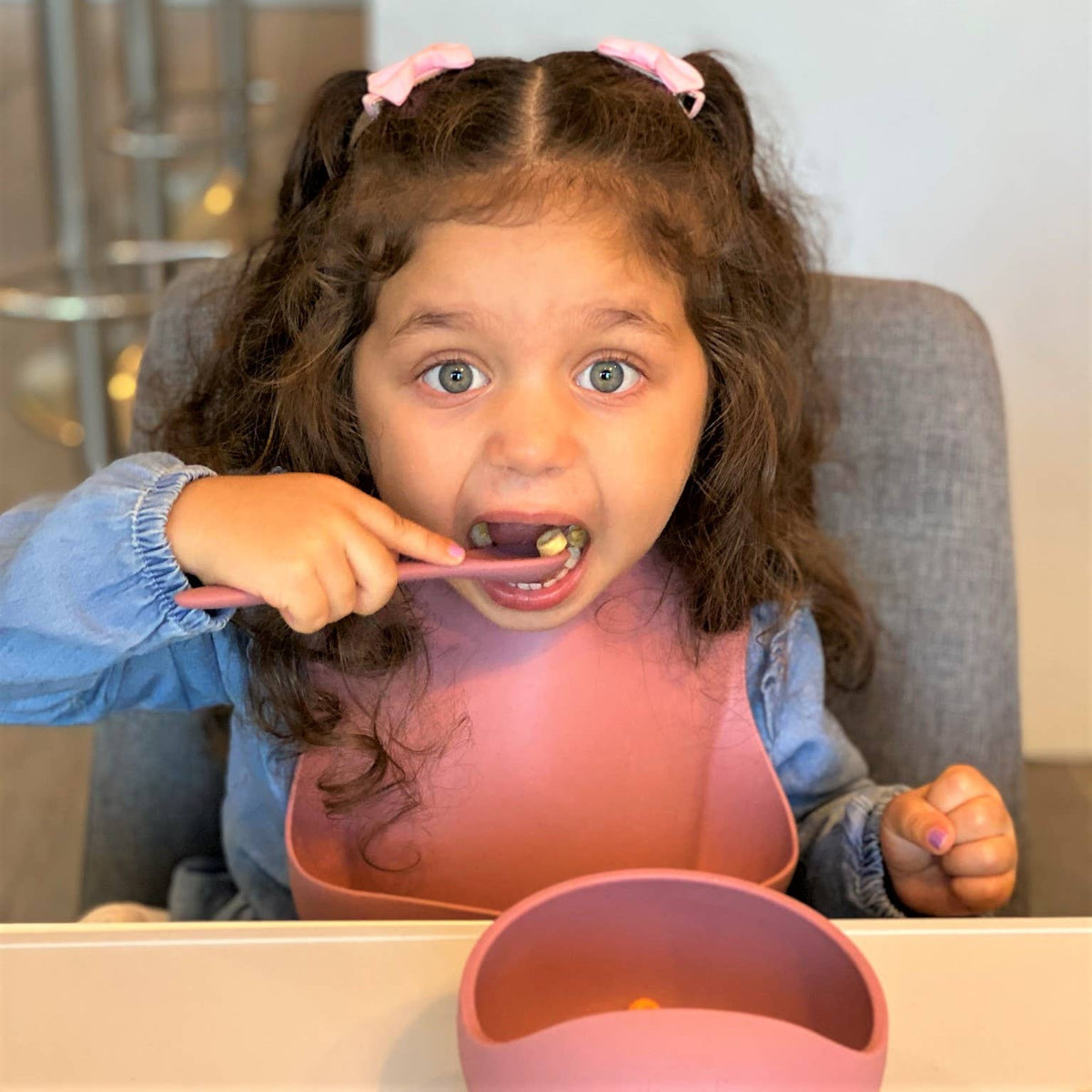 Silicone Baby Bib Roll Up & Stay Closed (Mauve)