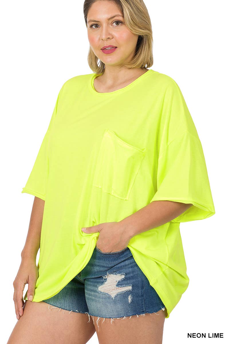 Plus Oversized Front Pocket Raw Edge Boyfriend Tee
