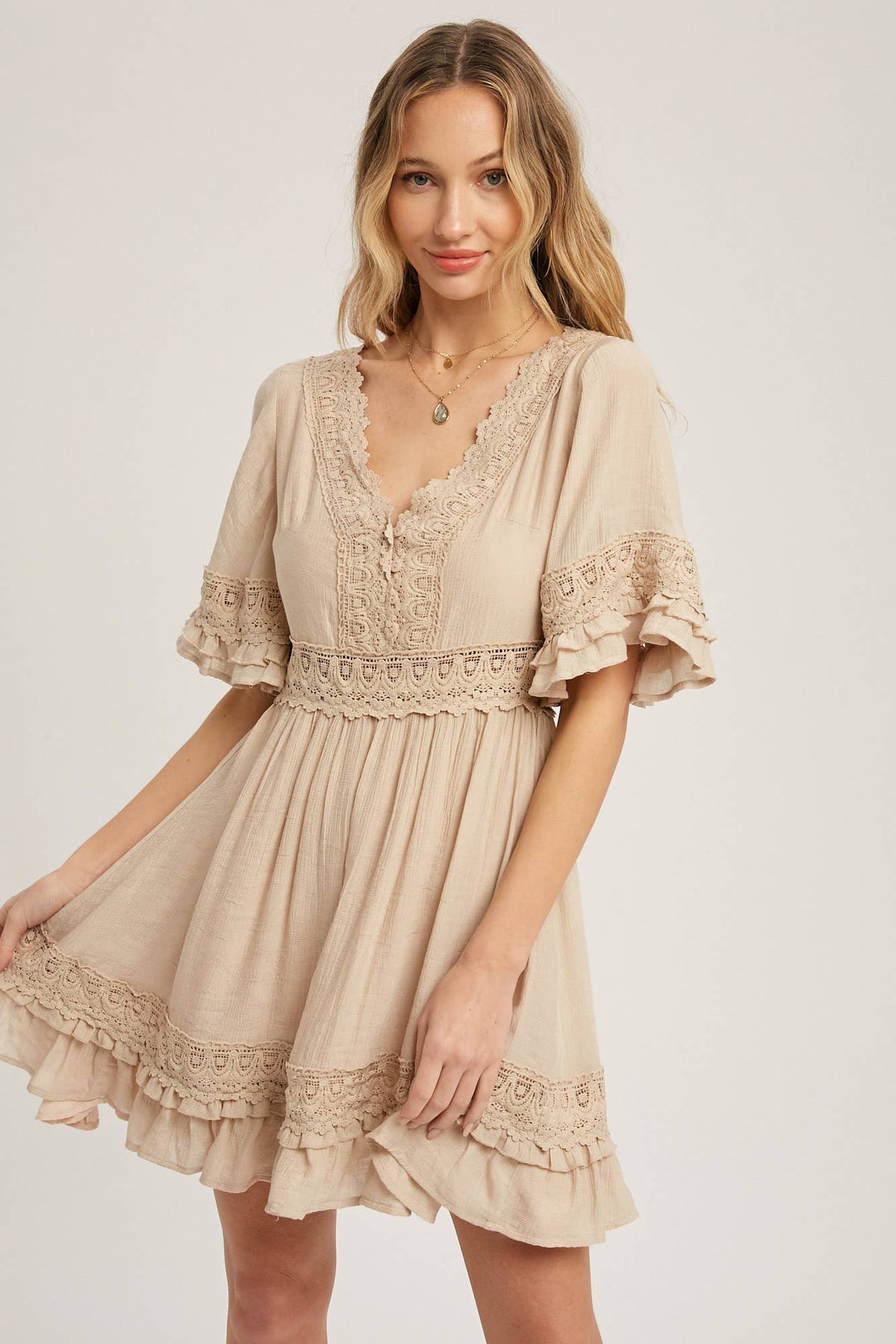 ***SALE*** VNeck Ruffle & Lace Hem Dress