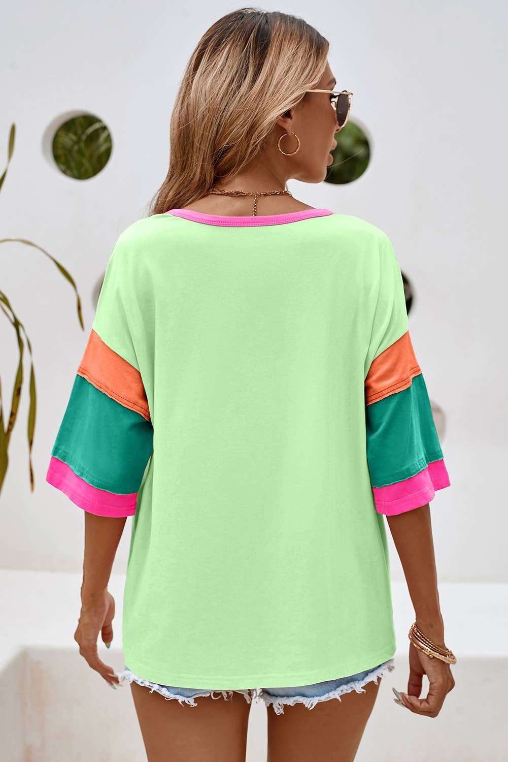 LDC Stitching Sleeve Round Neck Oversize Summer Tops