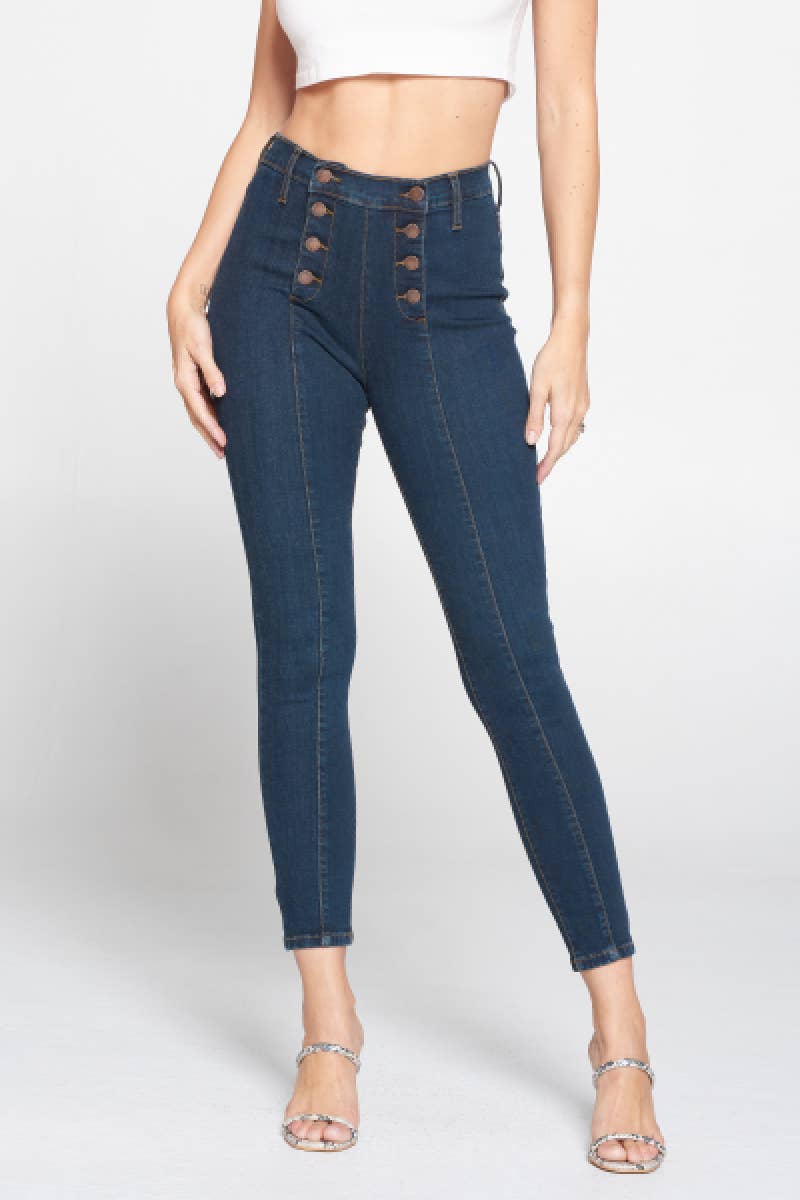Skinny High-Rise Jeans w/8 Button Front